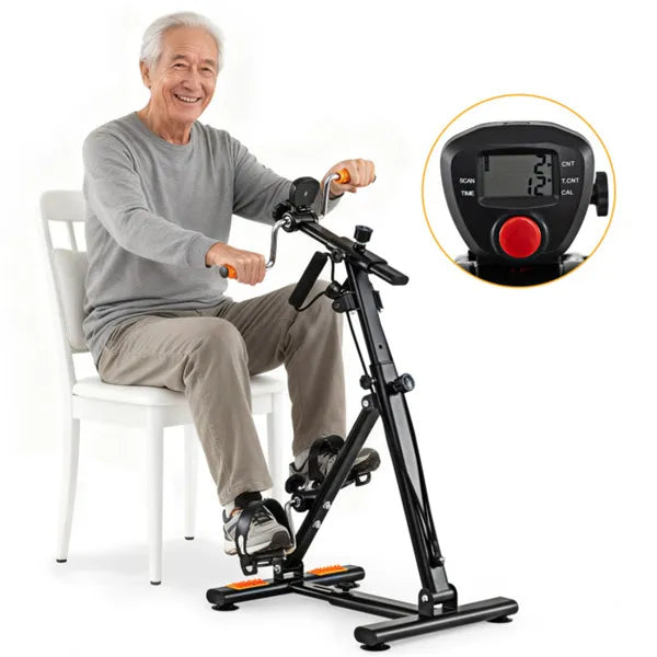 Multi-Functional Senior Fitness Machine - Full-Body Low-Impact Workout + Hand/Foot Massage, Black+Orange